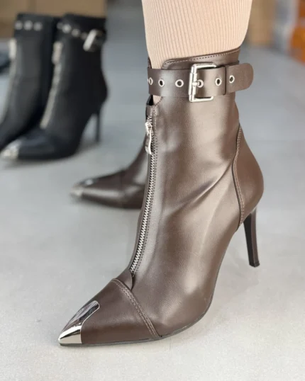 682 - نيم بوت پنجه فلز جلو زيپ کمربندي 682